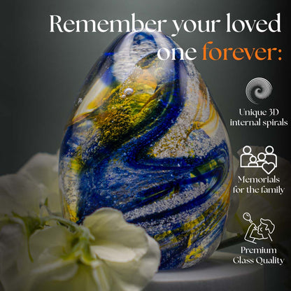 Ashes to Glass Oval Paperweight - Royal Blue & Gold