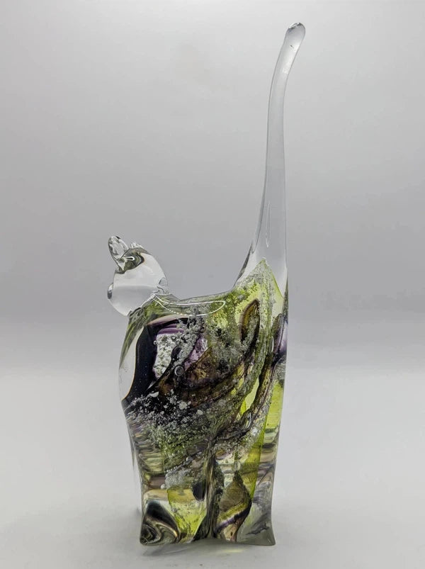 Ashes to Glass Cat-Cremation Ashes Glass-Stuart Wiltshire Glass Outlet-Spring Green with Ashes-Stuart Wiltshire Glass Ltd