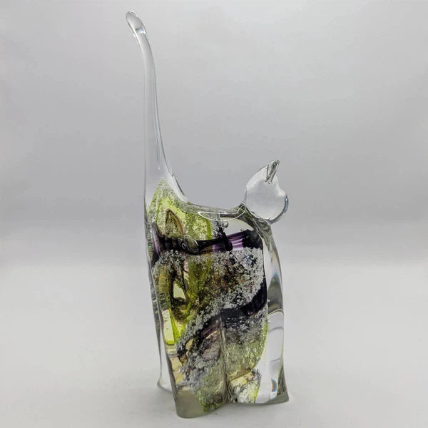 Ashes to Glass Cat-Cremation Ashes Glass-Stuart Wiltshire Glass Outlet-Spring Green with Ashes-Stuart Wiltshire Glass Ltd