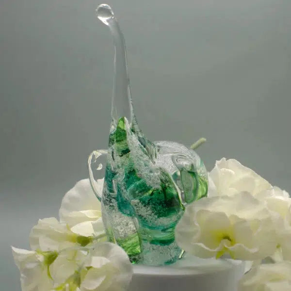 Ashes to Glass Elephant-Cremation Ashes Glass-Stuart Wiltshire Glass Outlet-Spring Greens with Ashes-Stuart Wiltshire Glass Ltd