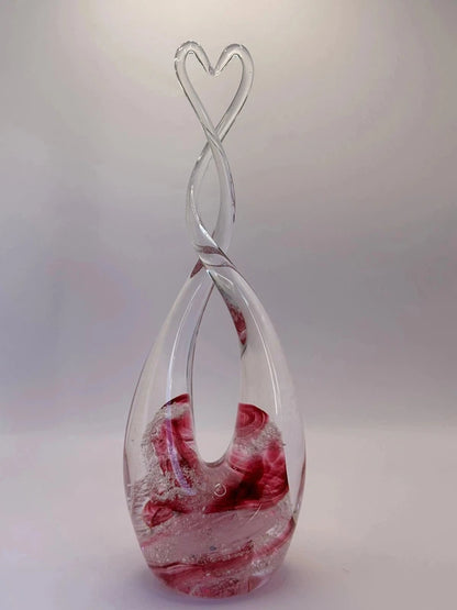 Ashes to Glass Heart Sculpture-Cremation Ashes Glass-Stuart Wiltshire Glass Outlet-Ruby & Baby Pink with Ashes-Stuart Wiltshire Glass Ltd