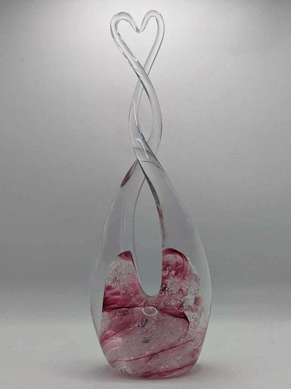 Ashes to Glass Heart Sculpture-Cremation Ashes Glass-Stuart Wiltshire Glass Outlet-Ruby & Baby Pink with Ashes-Stuart Wiltshire Glass Ltd