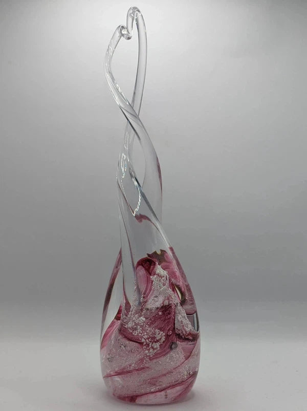 Ashes to Glass Heart Sculpture-Cremation Ashes Glass-Stuart Wiltshire Glass Outlet-Ruby & Baby Pink with Ashes-Stuart Wiltshire Glass Ltd