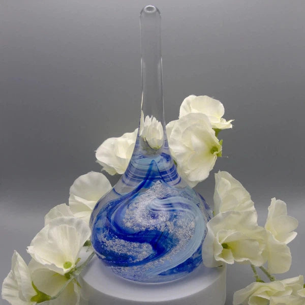 Ashes to Glass Ring Stand-Cremation Ashes Glass-Stuart Wiltshire Glass Outlet-Royal Blue & Baby Blue with Ashes-Stuart Wiltshire Glass Ltd