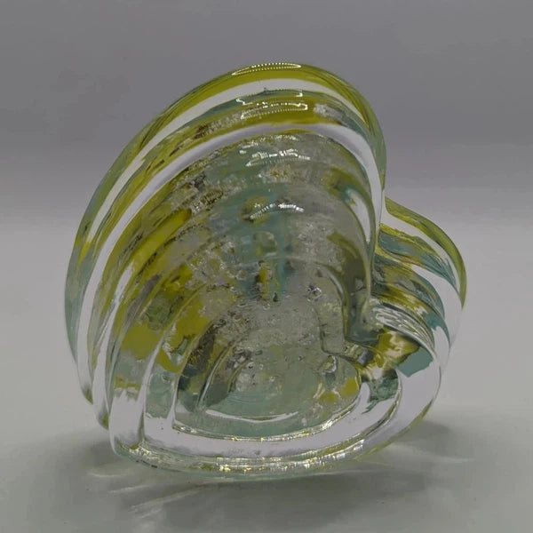 Ashes to Glass Step Heart Paperweight-Cremation Ashes Glass-Stuart Wiltshire Glass Outlet-Lemon Yellow & Turquoise with Ashes-Stuart Wiltshire Glass Ltd