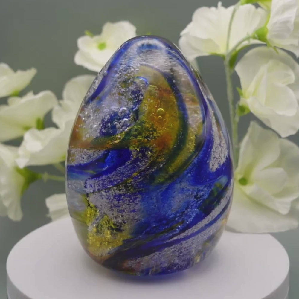 Royal Blue & Gold Ashes to Glass Oval Paperweight